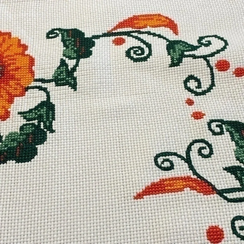 Vintage Handmade Count Cross Stitch Table Runner Table Topper